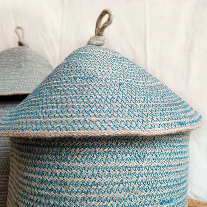 Antique Jute Basket With Lid