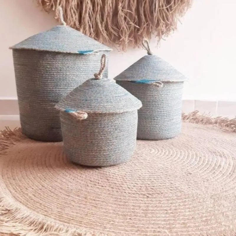 Antique Jute Basket With Lid