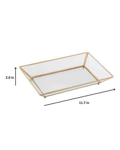 Brass Transparent Glass Tray | 12 x 8 inches