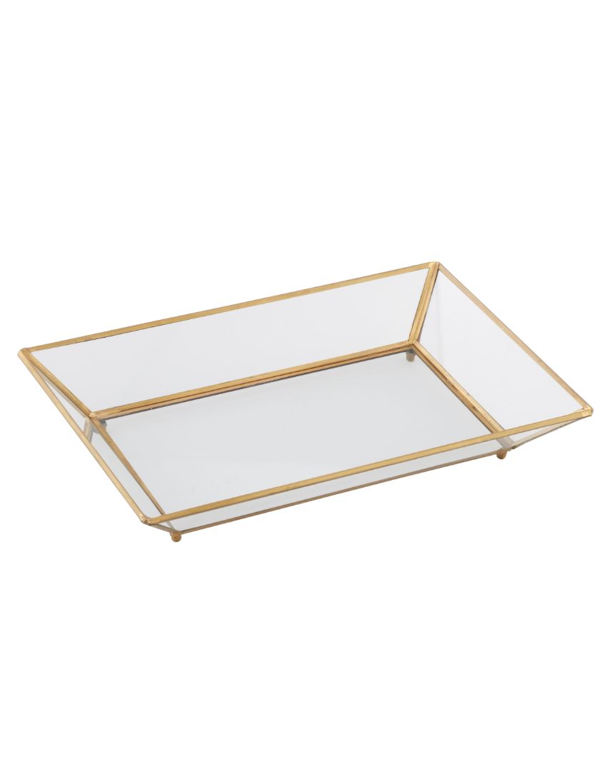 Brass Transparent Glass Tray | 12 x 8 inches