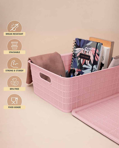 Multipurpose Pink Polypropylene Keeper Baskets | Set Of 5 | 12 x 9 inches