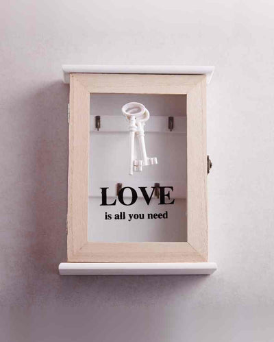 Love Is All You Need 5 Hooks Key Box Wall Hanging | Beige| 8 x 2 x 11 inches