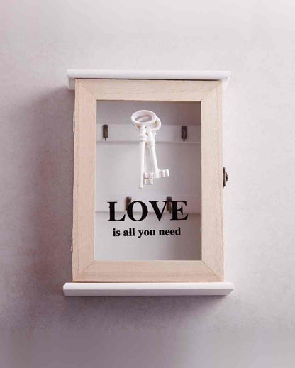 Love Is All You Need 5 Hooks Key Box Wall Hanging | Beige| 8 x 2 x 11 inches