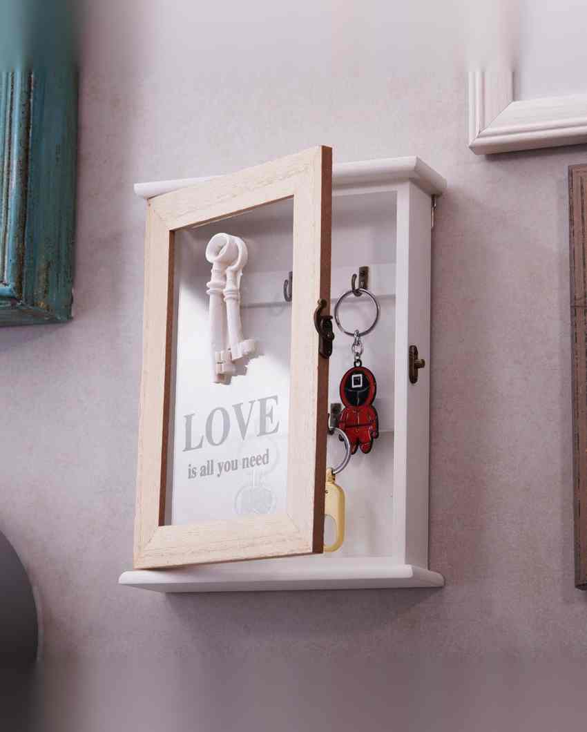 Love Is All You Need 5 Hooks Key Box Wall Hanging | Beige| 8 x 2 x 11 inches