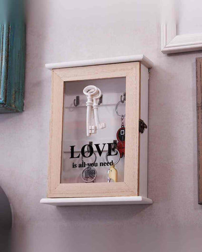 Love Is All You Need 5 Hooks Key Box Wall Hanging | Beige| 8 x 2 x 11 inches