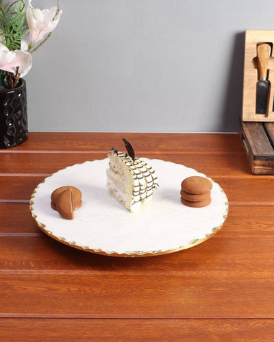 White Marble Lazy Susan Cake Stand With Rotating | 11 x 2 inches