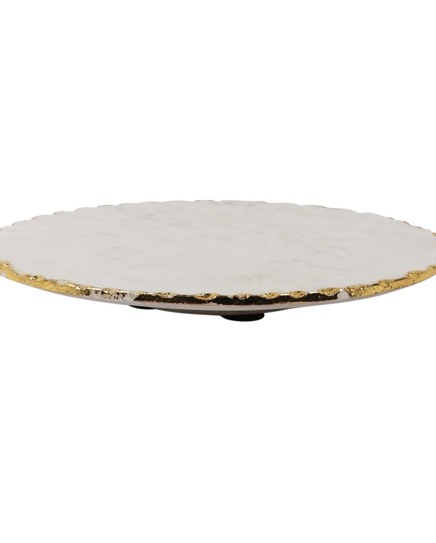 White Marble Lazy Susan Cake Stand With Rotating | 11 x 2 inches