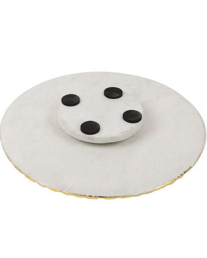 White Marble Lazy Susan Cake Stand With Rotating | 11 x 2 inches