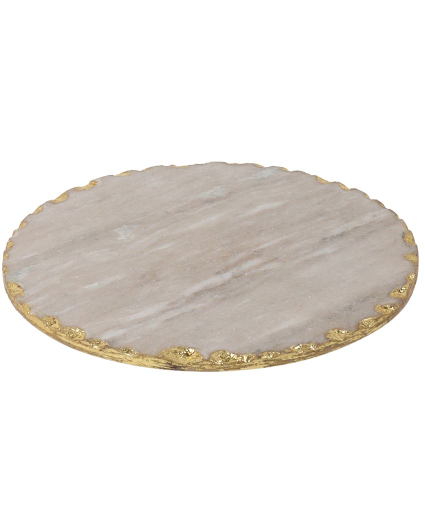 Beige Marble Lazy Susan Cake Stand With Rotating | 11 x 2 inches