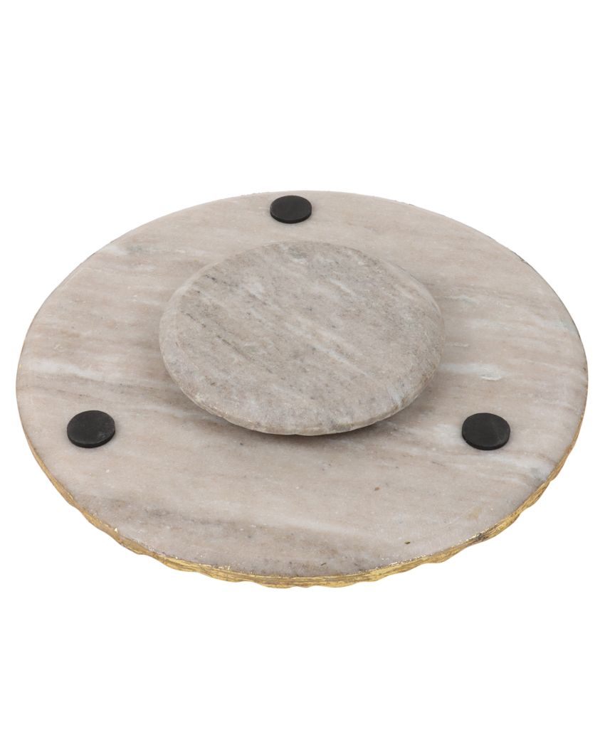 Beige Marble Lazy Susan Cake Stand With Rotating | 11 x 2 inches