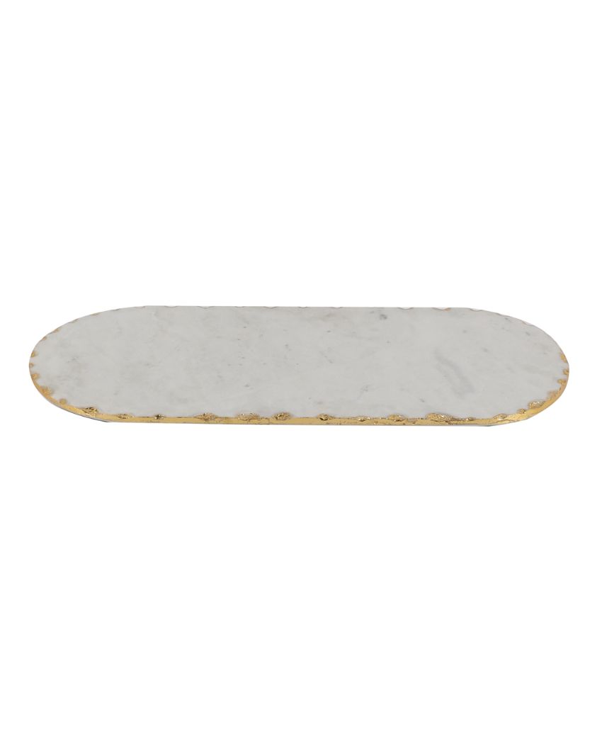 Sustainable Marble Oval White Cheese Serving Platter | 14 x 7 inches