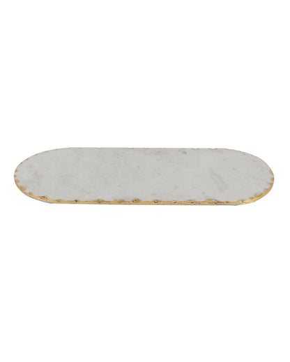 Beige Marble Oval Platter Serving Platter With Gold Foil Finish | 14 x 7 inches