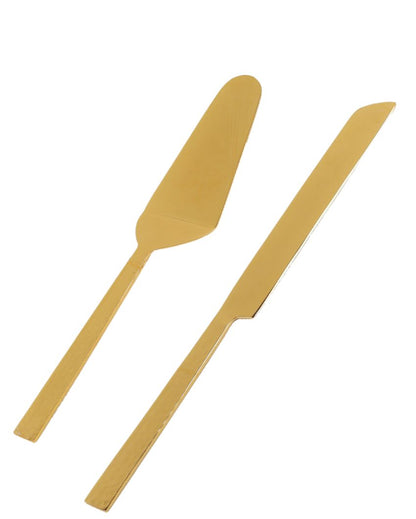 Gold Finish Steel Serveware Cake Knife & Server Set | 2 Pieces