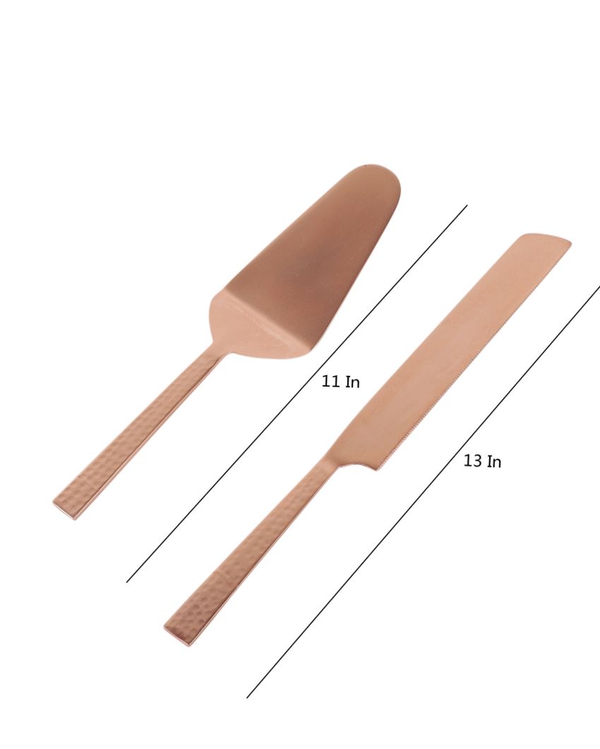 Rose Gold Finish Steel Serveware Cake Knife & Server Set | 2 Pieces