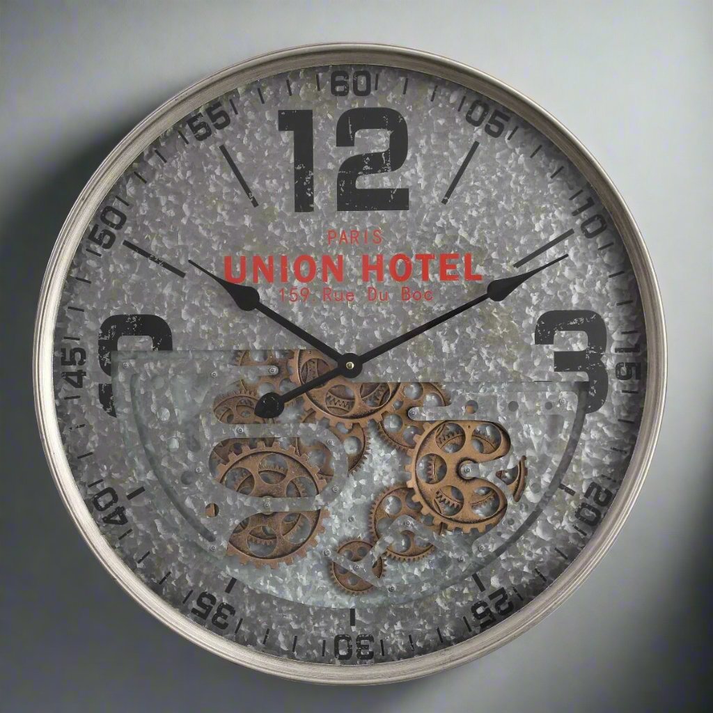 Union Hotel Grey Mechanical Clock | 24 x 3 inches