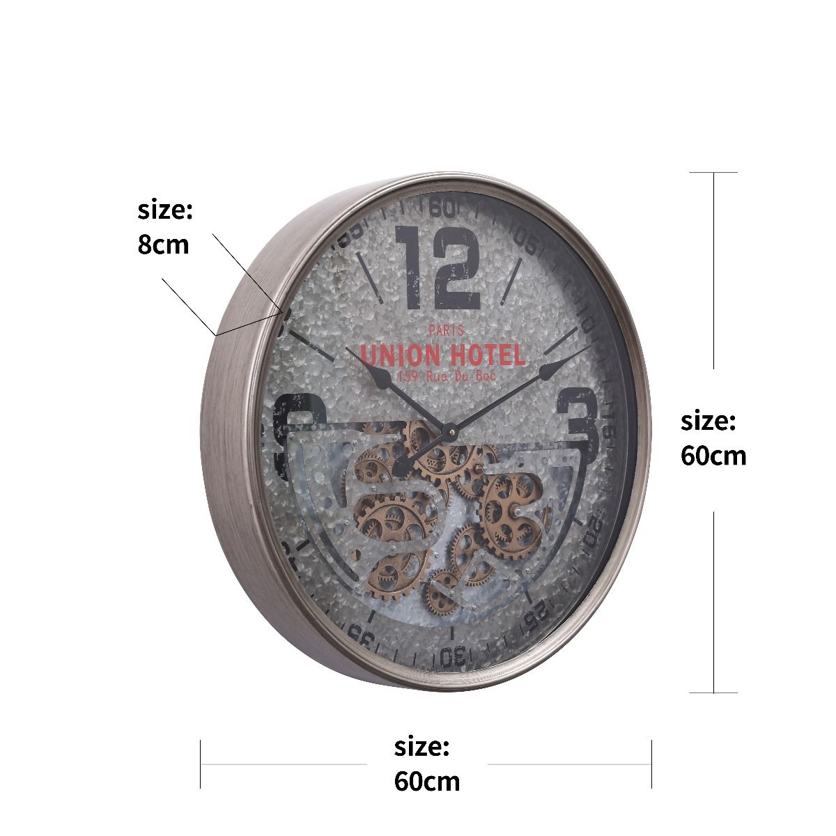 Union Hotel Grey Mechanical Clock | 24 x 3 inches