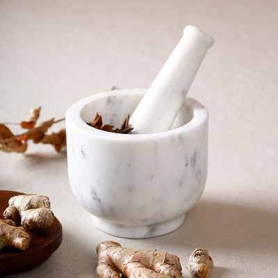 Artisanal Crush Craft White Marble Mortar & Pestle Combo | 5 x 4 inches