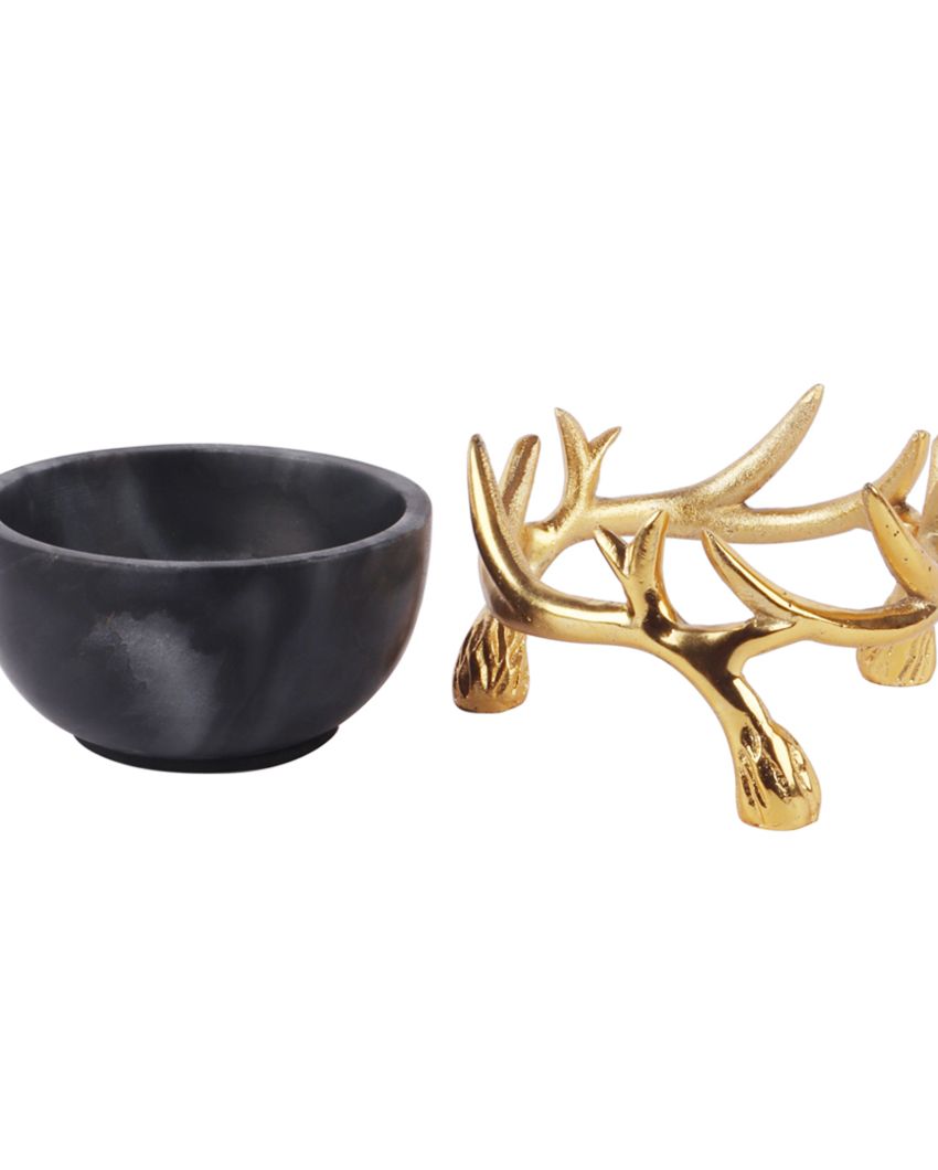 Elegant Marble Bowls With Antler Stands | 6 x 3 inches