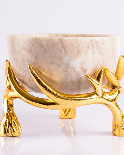 Elegant Marble Bowls With Antler Stands | 6 x 3 inches