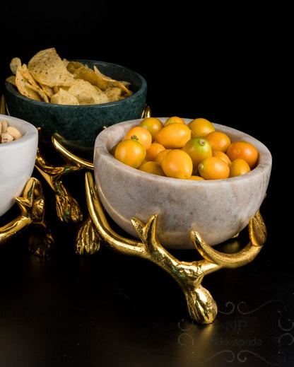 Elegant Marble Bowls With Antler Stands | 6 x 3 inches