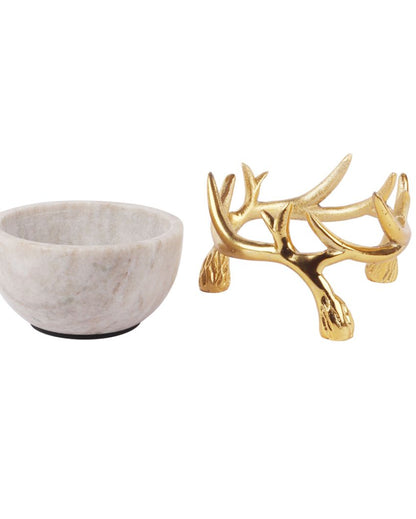 Elegant Marble Bowls With Antler Stands | 6 x 3 inches