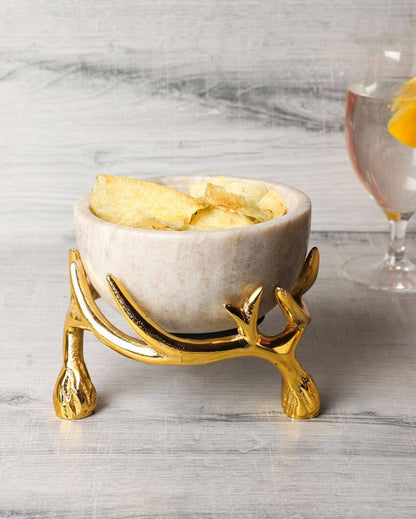 Elegant Marble Bowls With Antler Stands | 6 x 3 inches