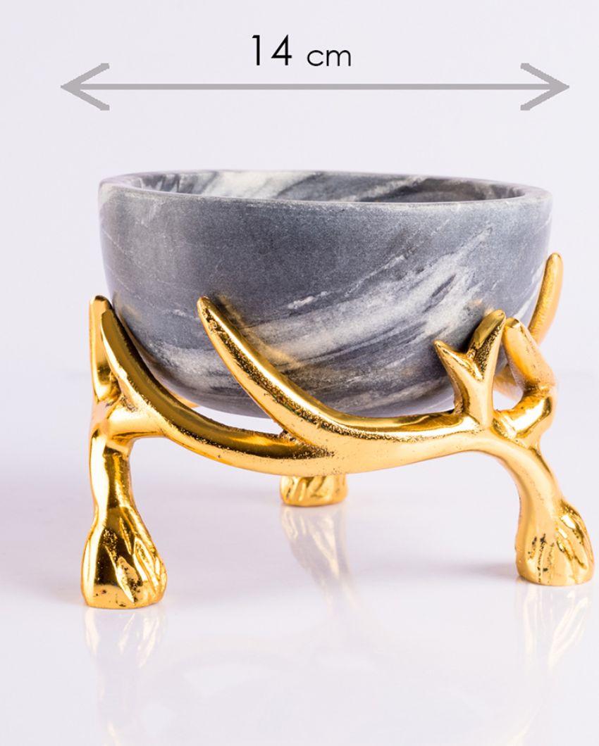 Elegant Marble Bowls With Antler Stands | 6 x 3 inches