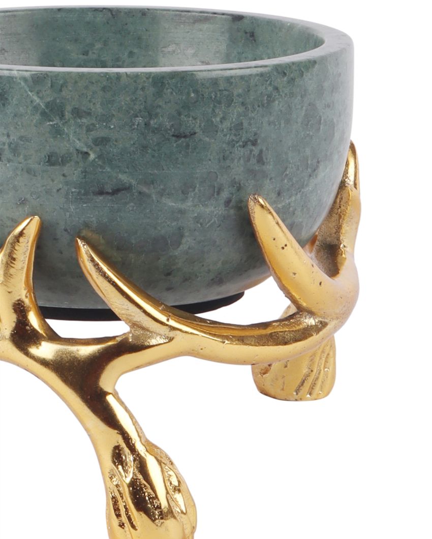 Elegant Marble Bowls With Antler Stands | 6 x 3 inches