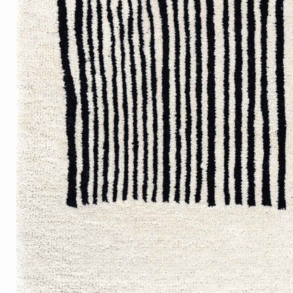 Refined Black & White Monochrome Wool Floor Covering Rug