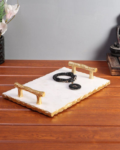 Elegant Marble Serving Tray With Gold Foil Work | 20 x 14 inches