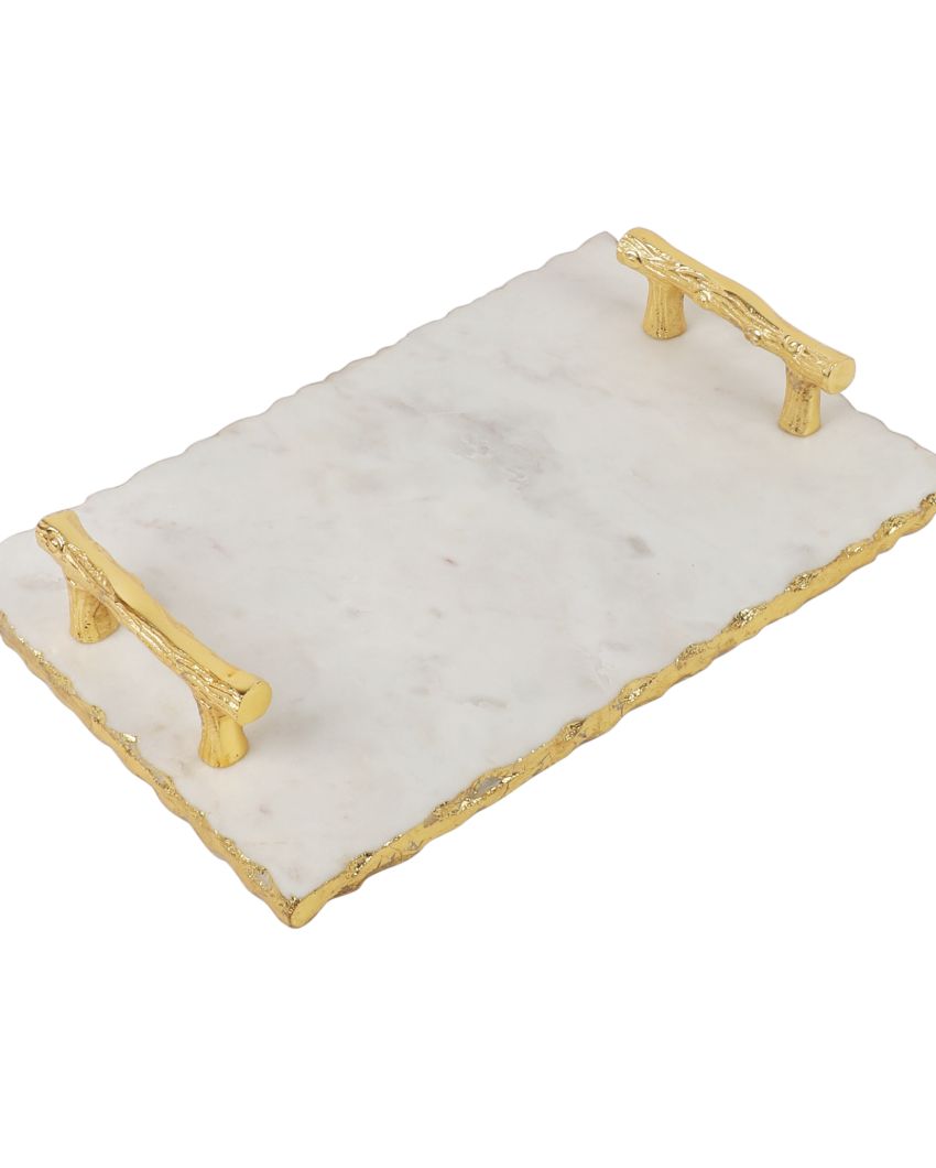 Elegant Marble Serving Tray With Gold Foil Work | 20 x 14 inches