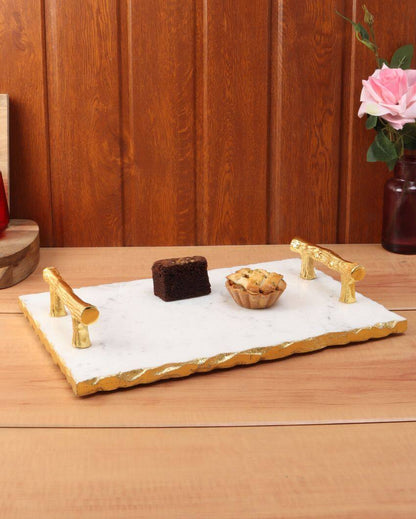 Premium Marble Serving Tray With Gold Foil | 14 x 9 inches