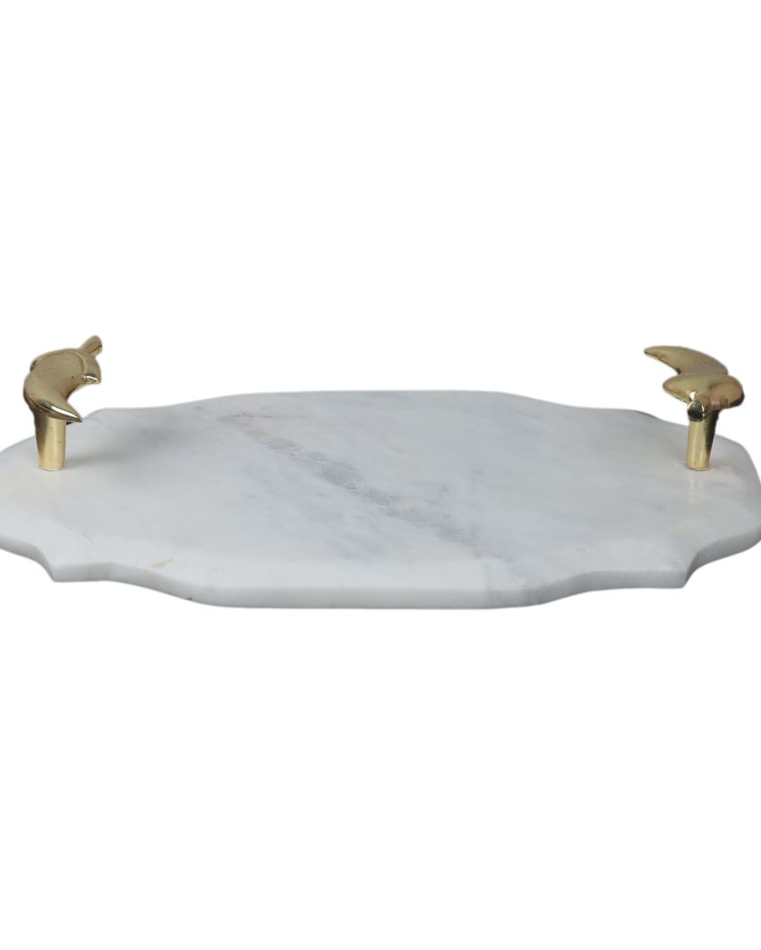 Elegant Marble Serving Tray With Brass Chili Handle | 12 x 8 inches