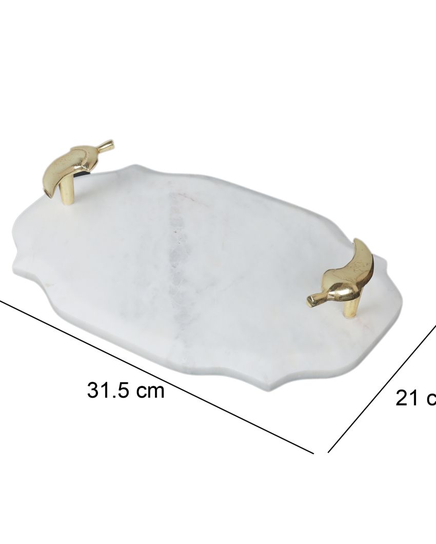 Elegant Marble Serving Tray With Brass Chili Handle | 12 x 8 inches