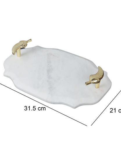 Elegant Marble Serving Tray With Brass Chili Handle | 12 x 8 inches