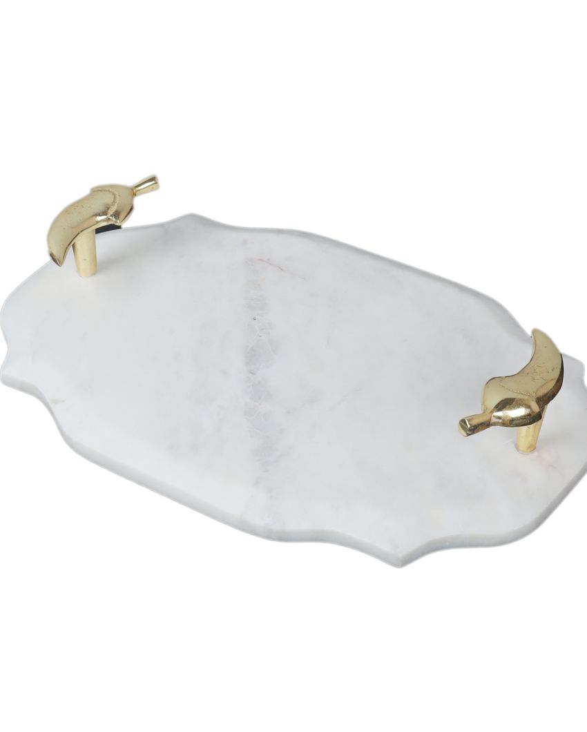 Elegant Marble Serving Tray With Brass Chili Handle | 12 x 8 inches