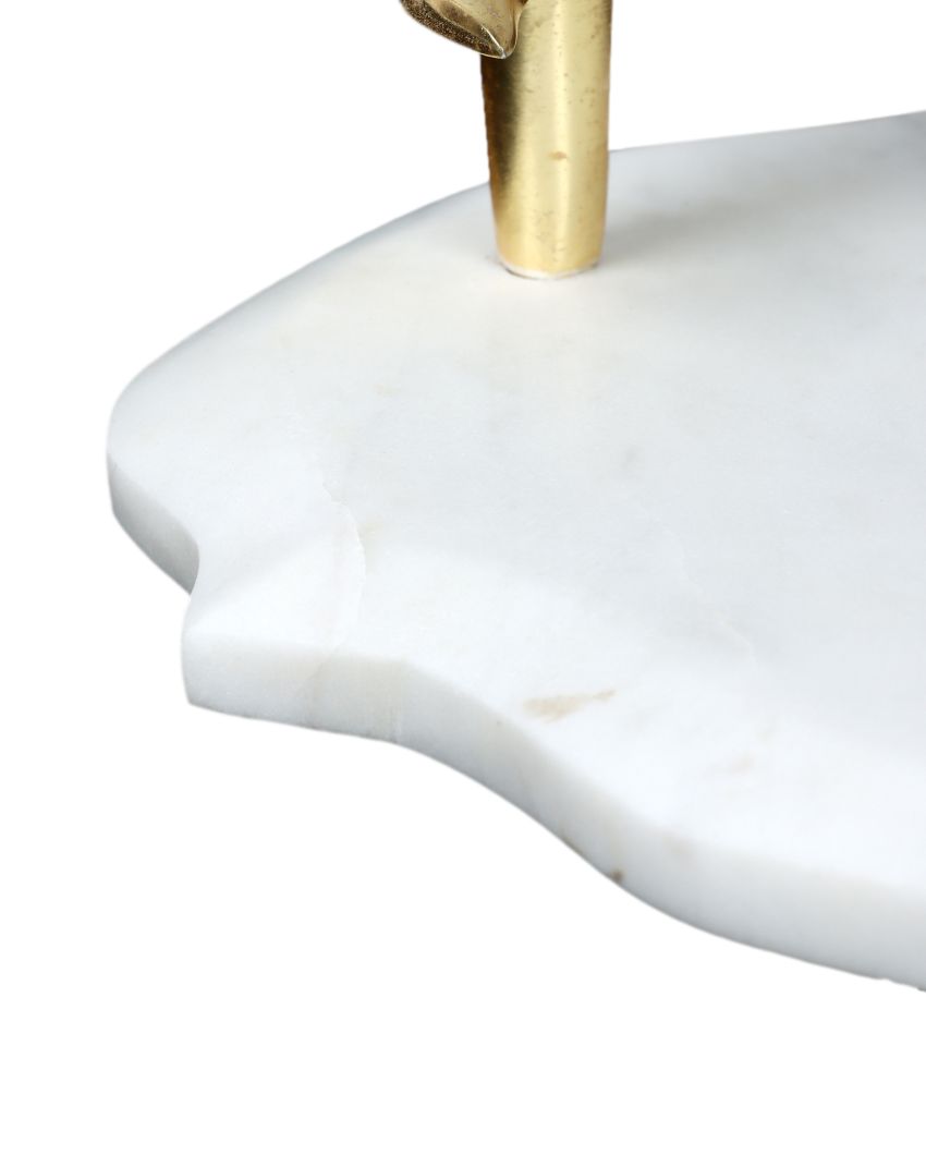 Elegant Marble Serving Tray With Brass Chili Handle | 12 x 8 inches