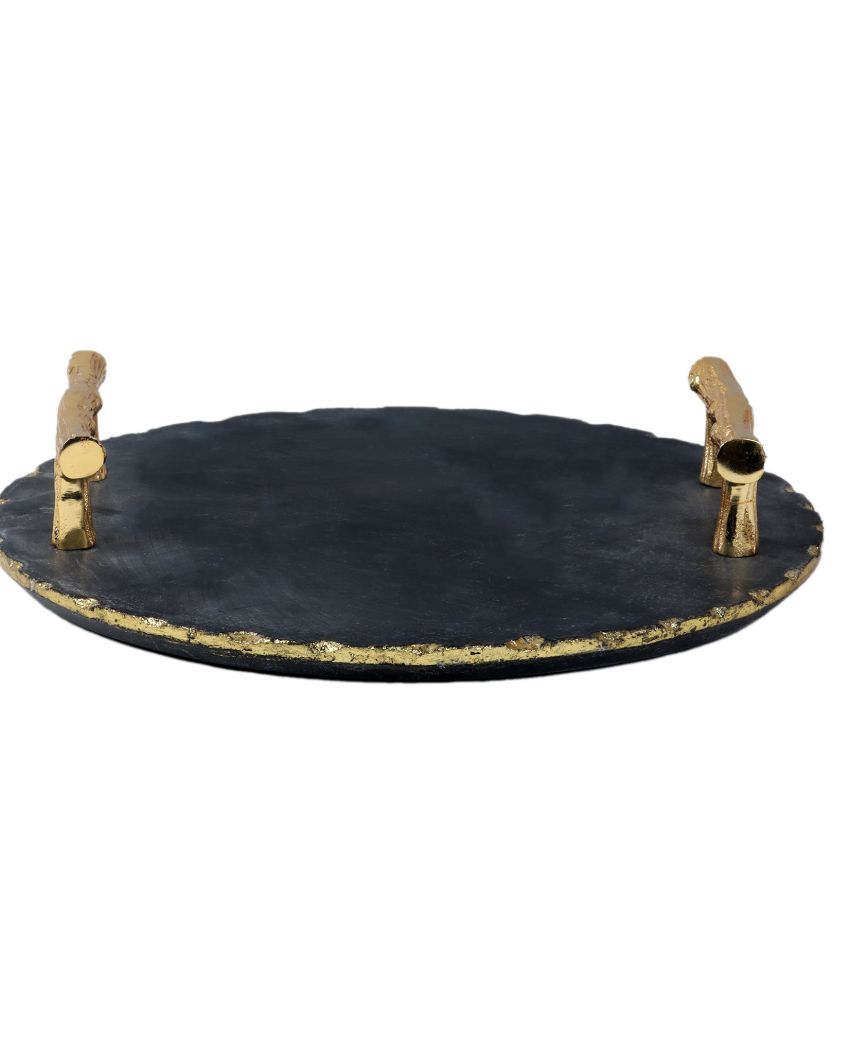 Elegant Round Marble Serving Tray With Gold Finish | 12 x 3 inches