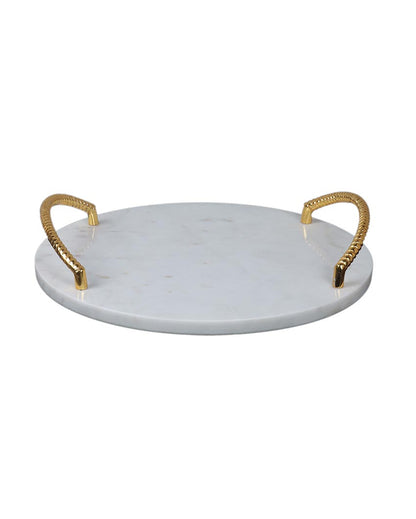 Marble Tray Round With Gold Finish Metal Handle | 12 x 3 inches