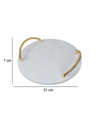 Marble Tray Round With Gold Finish Metal Handle | 12 x 3 inches