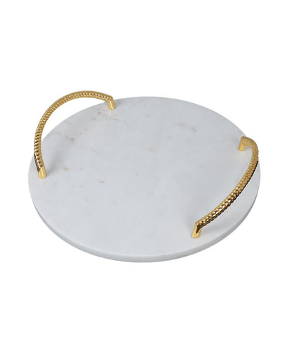 Marble Tray Round With Gold Finish Metal Handle | 12 x 3 inches