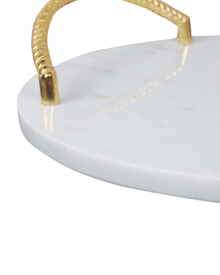 Marble Tray Round With Gold Finish Metal Handle | 12 x 3 inches