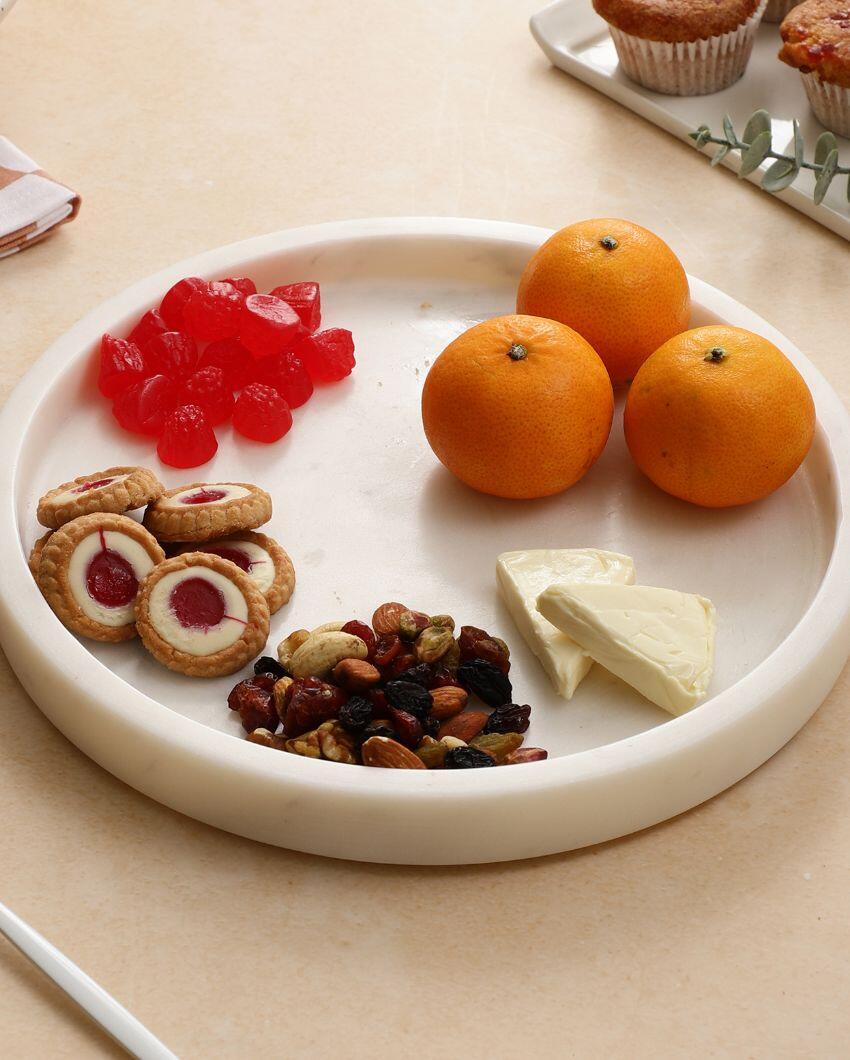 Elegant Round Marble Fruit Serving Tray | 10 inches