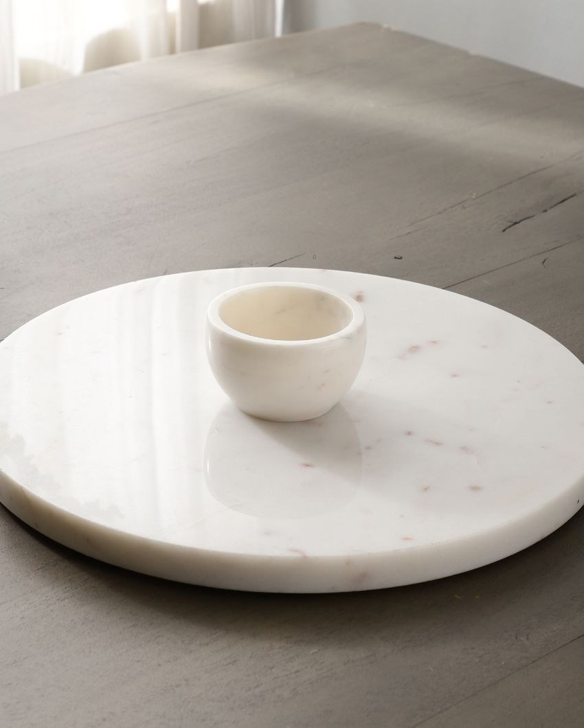 Modern Round Marble Serving Platter With Bowl