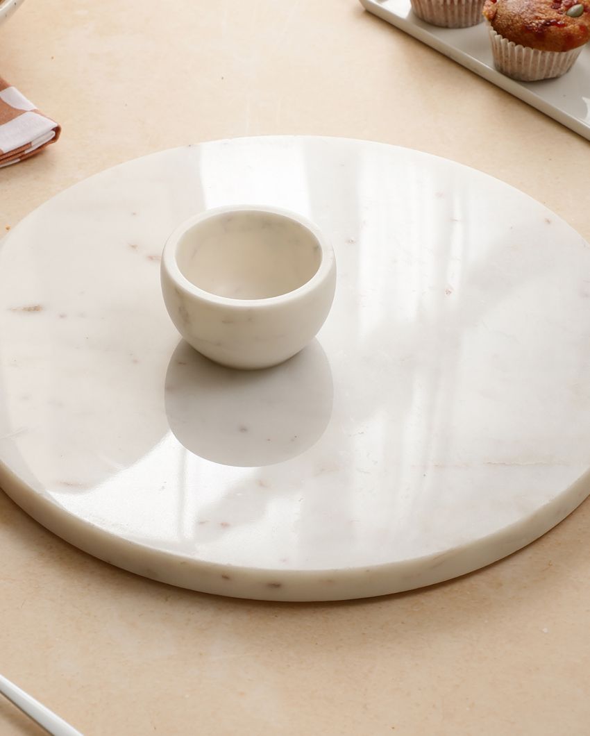 Modern Round Marble Serving Platter With Bowl