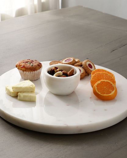 Modern Round Marble Serving Platter With Bowl