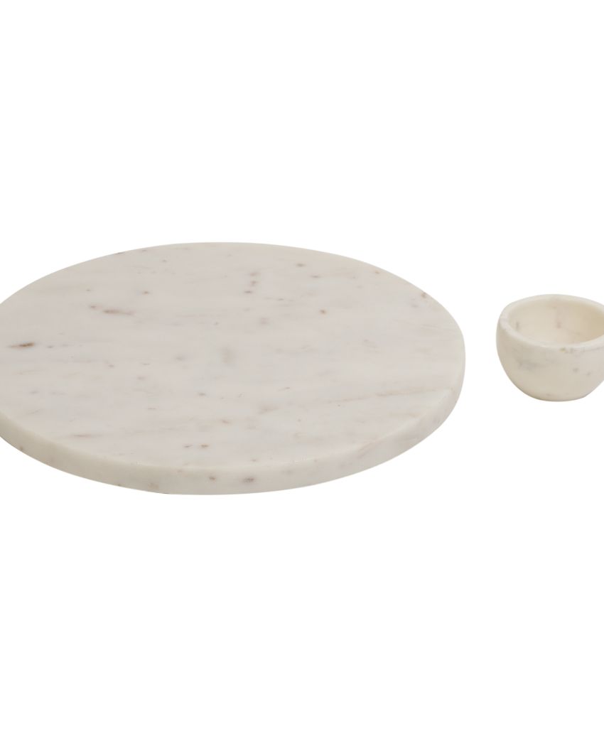 Modern Round Marble Serving Platter With Bowl