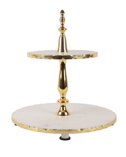 Marble Two-Tier Cake Stand With Gold Metal Stand | 11 x 13 inches