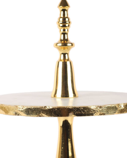 Marble Two-Tier Cake Stand With Gold Metal Stand | 11 x 13 inches