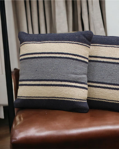 Blue Stripe Hand Woven Cotton Cushion Cover | 18 x 18 Inches